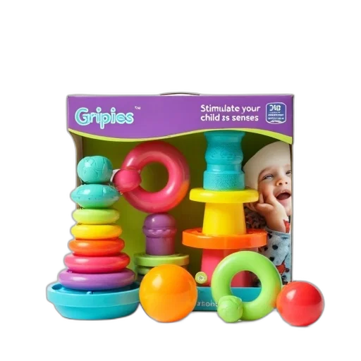 colorful, set, gripies, toys, displayed, white, background, designed transparent PNG cut-out