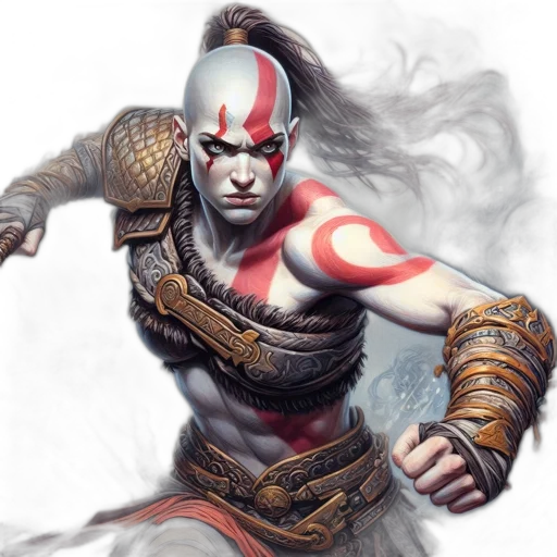 fantasy art, concept art, photorealistic, comic book art, red, fierce-looking, warrior, possibly transparent PNG cut-out