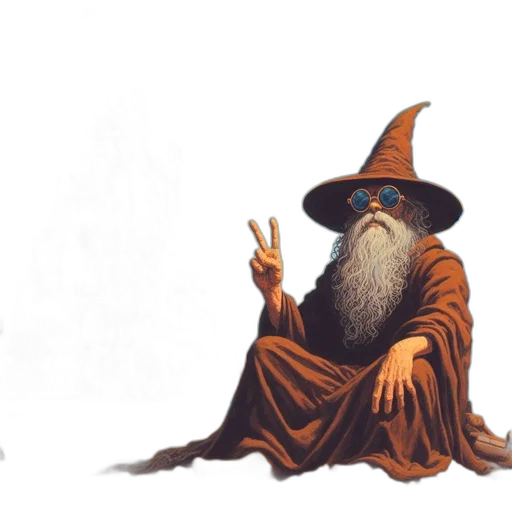 hat, staff, concept art, fantasy art, pixel art, 3d render, beach, bearded transparent PNG cut-out