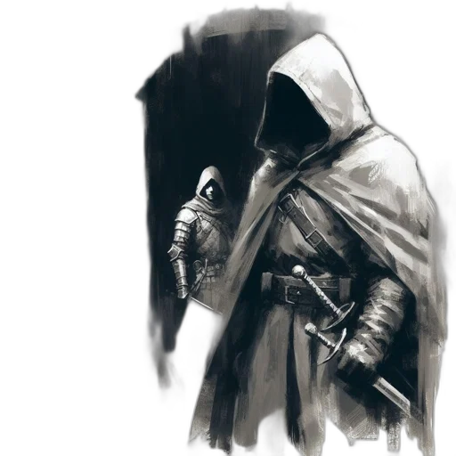 jacket, mask, sword, weapon, concept art, fantasy art, comic book art, pencil sketch transparent PNG cut-out