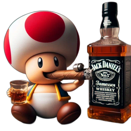 bottle, weapon, hat, food, 3d render, concept art, photorealistic, mario transparent PNG cut-out