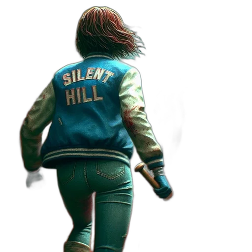 jacket, concept art, pixel art, comic book art, cyberpunk, silent, hill, video transparent PNG cut-out