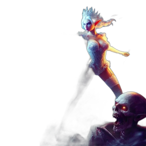 concept art, fantasy art, comic book art, cyberpunk, fire, woman, icy, blue transparent PNG cut-out
