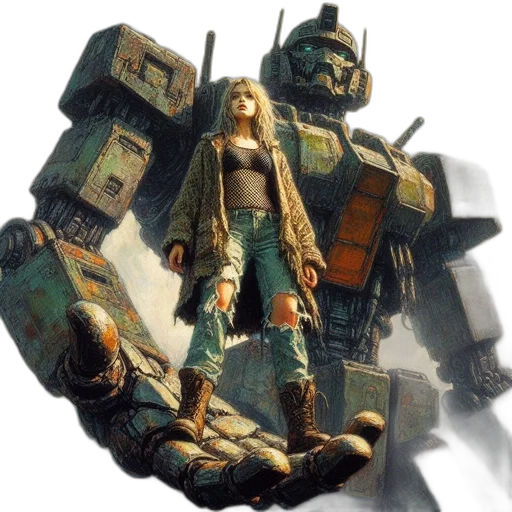 robot, weapon, concept art, cyberpunk, 3d render, comic book art, green, young transparent PNG cut-out