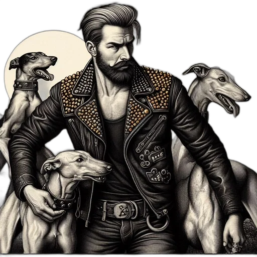 jacket, animal, comic book art, concept art, fantasy art, photorealistic, man, beard transparent PNG cut-out