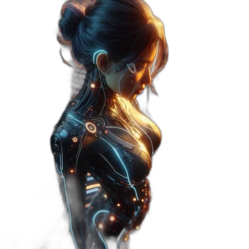 dress, robot, face, mask, cyberpunk, concept art, fantasy art, comic book art transparent PNG cut-out