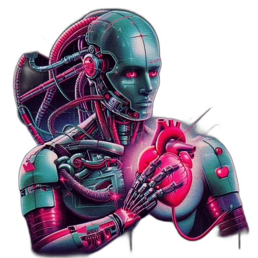 robot, jewelry, face, cyberpunk, concept art, vaporwave, pixel art, neon lights transparent PNG cut-out