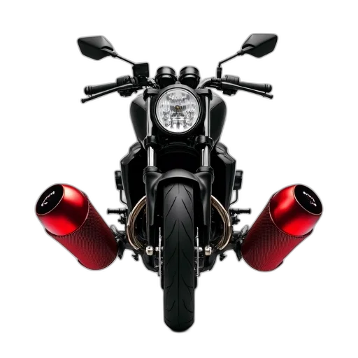 weapon, photorealistic, 3d render, pair, red, motorcycle, exhaust, silencers transparent PNG cut-out