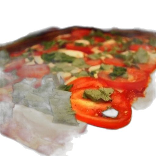 food, 3d render, photorealistic, homemade, pizza, topped, fresh, tomatoes transparent PNG cut-out