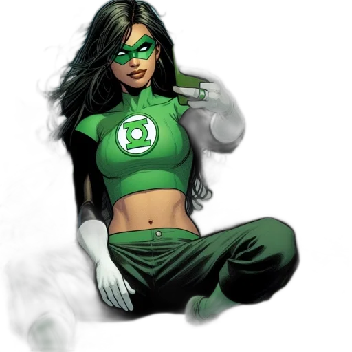 comic book art, concept art, fantasy art, cartoon, green, female, superhero, wearing transparent PNG cut-out
