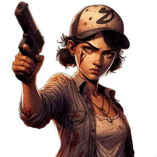 weapon, comic book art, concept art, pixel art, photorealistic, young, woman, wearing transparent PNG cut-out