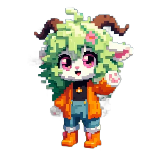 creature, staff, animal, jacket, pixel art, concept art, anime, 3d render transparent PNG cut-out
