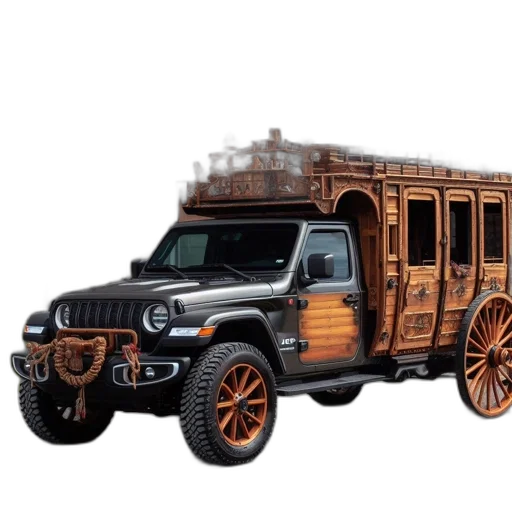 car, concept art, 3d render, photorealistic, fantasy art, jeep-stagecoach, fusion, vehicle transparent PNG cut-out