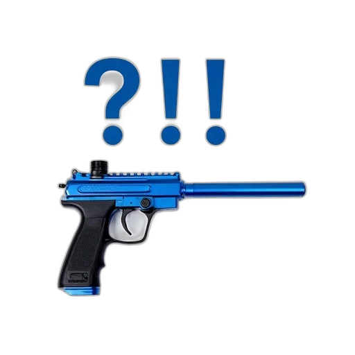 weapon, pixel art, blue, paintball, gun, black, grip, barrel transparent PNG cut-out