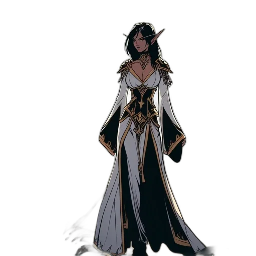 dress, concept art, fantasy art, comic book art, pixel art, dark, monochrome, golden transparent PNG cut-out