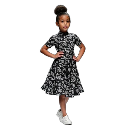 dress, monochrome, young, girl, walking, runway, wearing, black transparent PNG cut-out