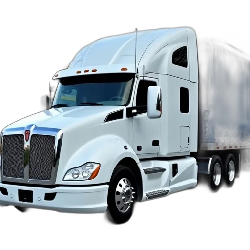 photorealistic, 3d render, concept art, white, semi-truck, blue, trailer, parked transparent PNG cut-out