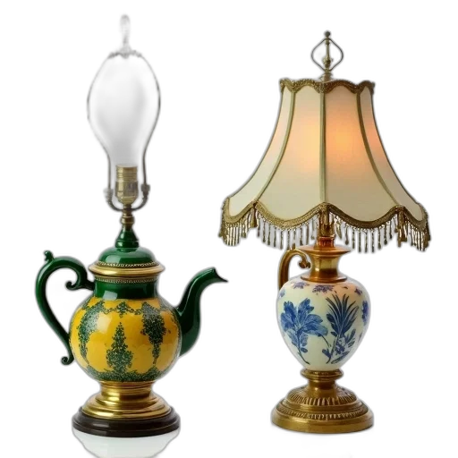 3d render, photorealistic, pair, vintage, lamps, ornate, designs, one transparent PNG cut-out