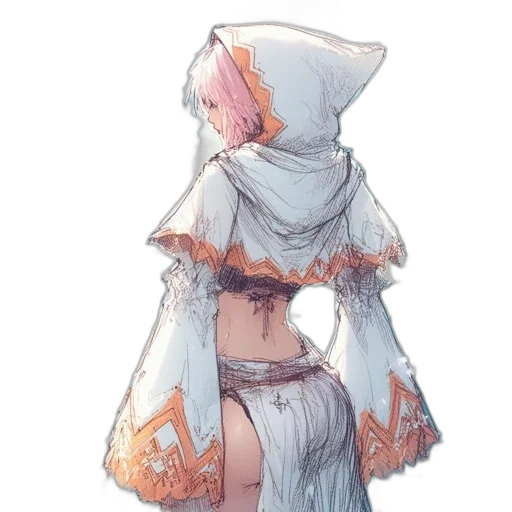 dress, jacket, staff, mask, concept art, watercolor, fantasy art, anime transparent PNG cut-out