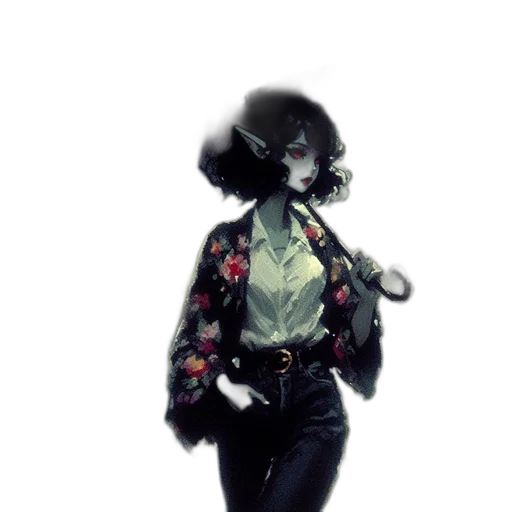 jacket, flower, dress, staff, concept art, watercolor, photorealistic, comic book art transparent PNG cut-out