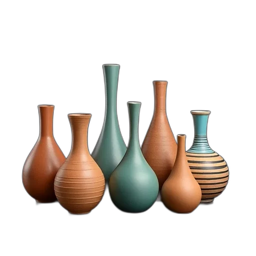 3d render, photorealistic, earth tones, collection, various, vases, different, colors transparent PNG cut-out