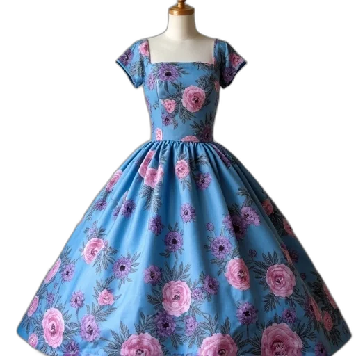 dress, 3d render, liberty, blue, pink, purple, flowers transparent PNG cut-out