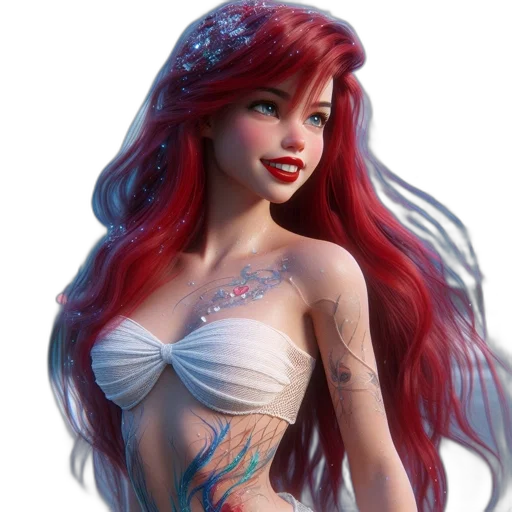 fantasy art, concept art, photorealistic, comic book art, underwater, mermaid, vivid, red transparent PNG cut-out