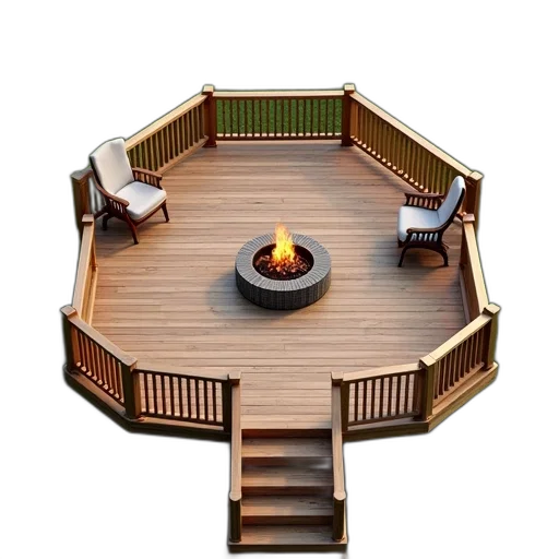 furniture, 3d render, photorealistic, concept art, fire, wooden, deck, pit transparent PNG cut-out