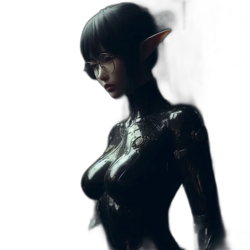 dress, creature, robot, face, fantasy art, concept art, cyberpunk, 3d render transparent PNG cut-out