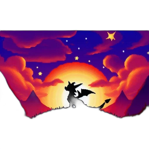 dragon, creature, concept art, fantasy art, pixel art, night, outer space, sunset transparent PNG cut-out