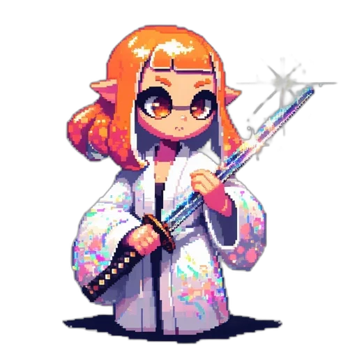 staff, weapon, jacket, pixel art, vaporwave, cyberpunk, concept art, neon transparent PNG cut-out