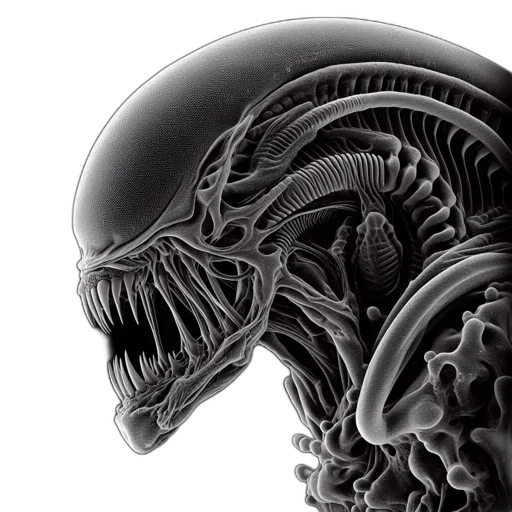 creature, hair, mask, face, concept art, 3d render, photorealistic, outer space transparent PNG cut-out
