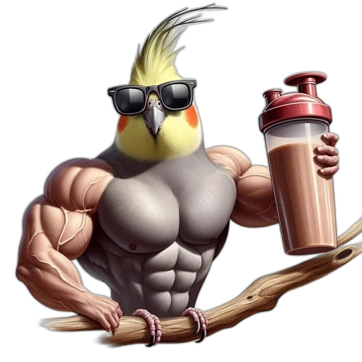 weapon, animal, concept art, pixel art, 3d render, cartoon, cockatiel, exaggerated transparent PNG cut-out