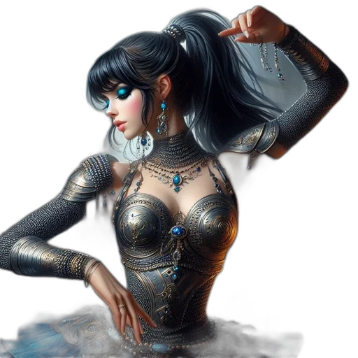 jewelry, robot, dress, fantasy art, concept art, comic book art, cyberpunk, blue transparent PNG cut-out