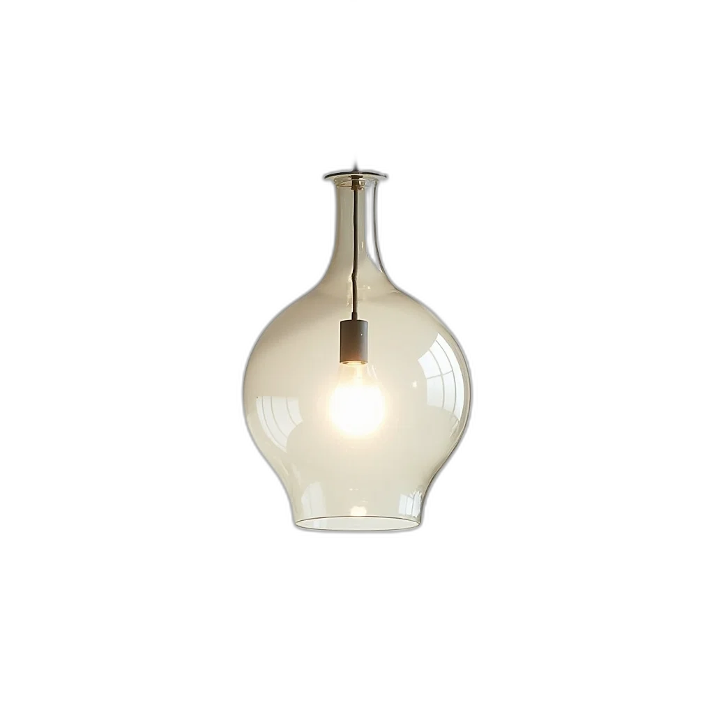 bottle, 3d render, photorealistic, large, clear, glass, pendant, light transparent PNG cut-out