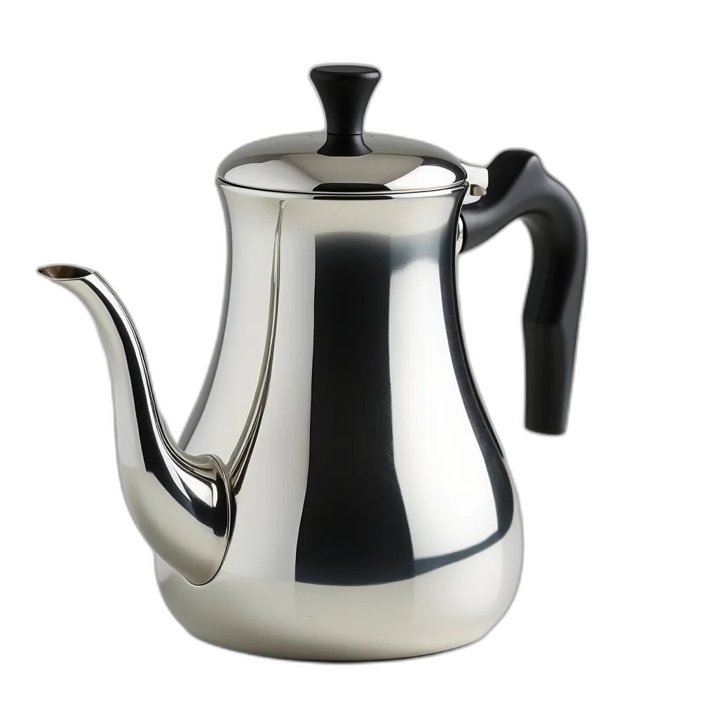 3d render, photorealistic, shiny, new-looking, stainless, steel, teapot, smooth transparent PNG cut-out