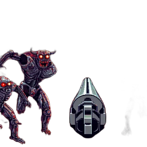 robot, weapon, creature, concept art, pixel art, 3d render, comic book art, outer space transparent PNG cut-out
