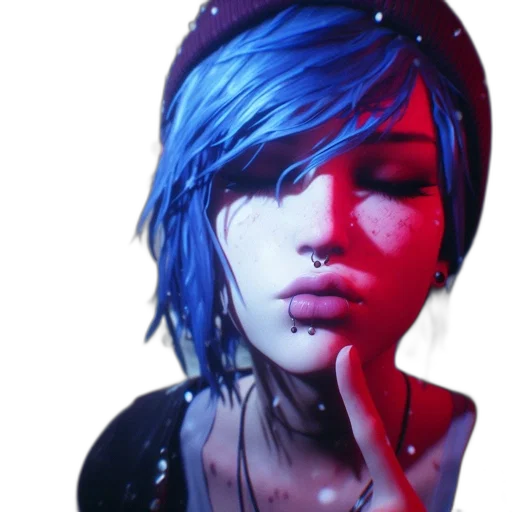 face, photorealistic, cyberpunk, concept art, 3d render, neon lights, blue, neon transparent PNG cut-out