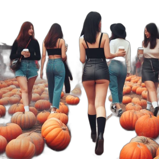 photorealistic, concept art, monochrome, dark, earth tones, five, young, women transparent PNG cut-out