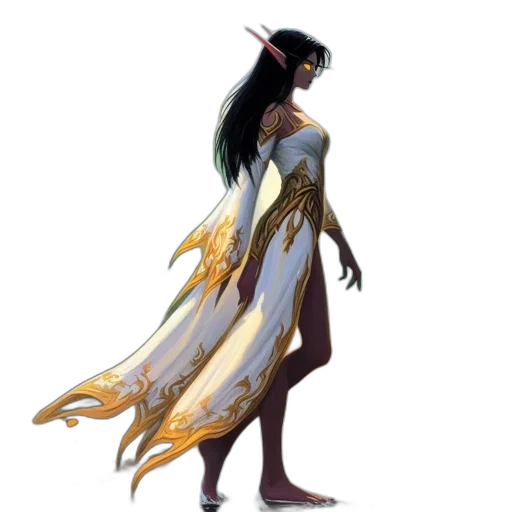 dress, staff, concept art, fantasy art, pixel art, comic book art, golden, dark transparent PNG cut-out