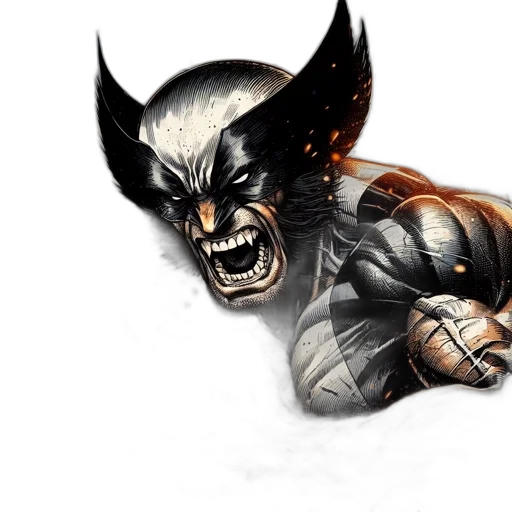comic book art, concept art, fantasy art, photorealistic, fierce, depiction, marvel, wolverine transparent PNG cut-out