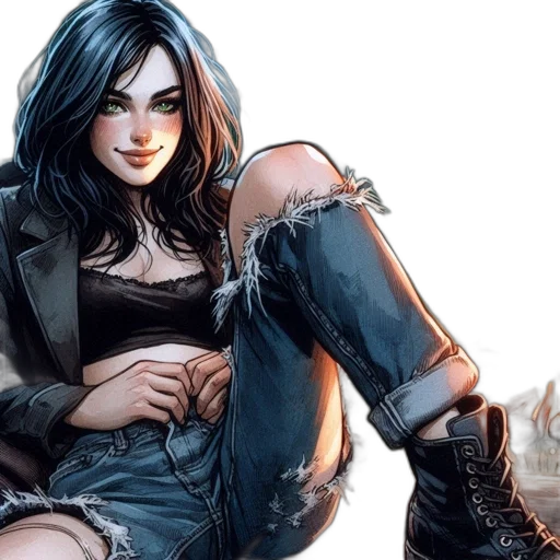 comic book art, fantasy art, concept art, cyberpunk, dark, young, woman, green transparent PNG cut-out