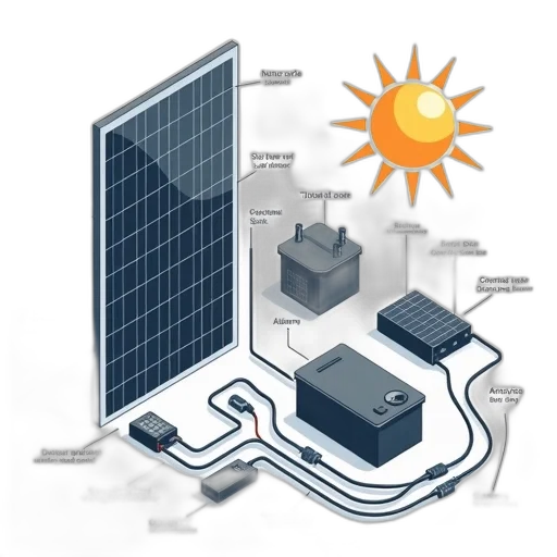 detailed, illustration, solar, panel, system, various, components, labeled transparent PNG cut-out