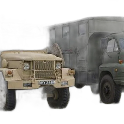 weapon, concept art, 3d render, photorealistic, two, vintage, military, trucks transparent PNG cut-out