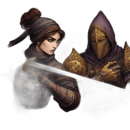 sword, staff, mask, weapon, concept art, fantasy art, pixel art, comic book art transparent PNG cut-out