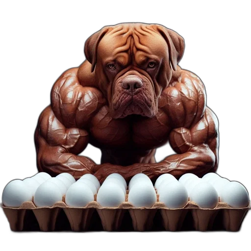 animal, food, photorealistic, concept art, 3d render, anthropomorphic, muscular, canine transparent PNG cut-out