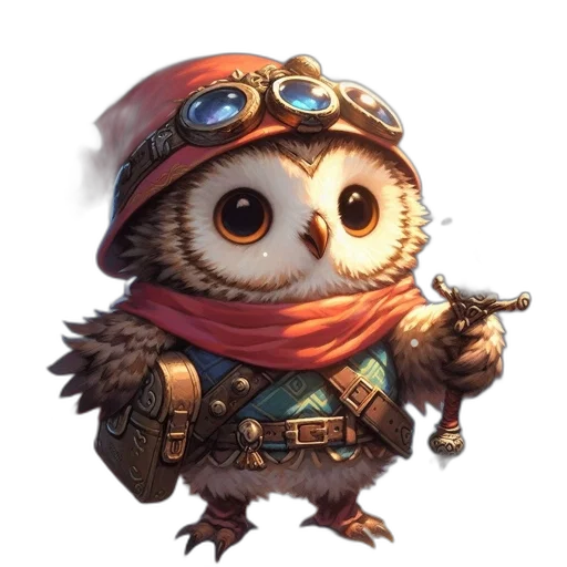 staff, weapon, animal, hat, concept art, fantasy art, pixel art, owl transparent PNG cut-out