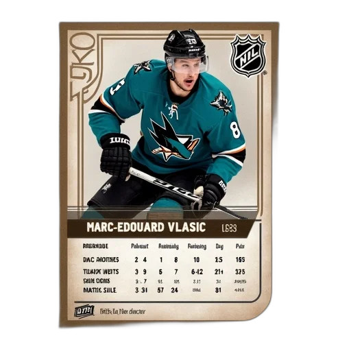 hockey, card, featuring, player, named, marc-edouard, vlasic, has transparent PNG cut-out