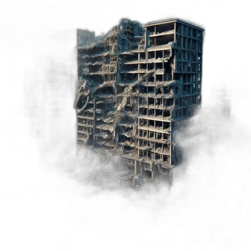 building, 3d render, concept art, photorealistic, cyberpunk, fog, city street, post-apocalyptic transparent PNG cut-out