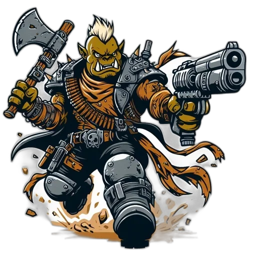 weapon, concept art, comic book art, fantasy art, pixel art, orc, warrior, featuring transparent PNG cut-out